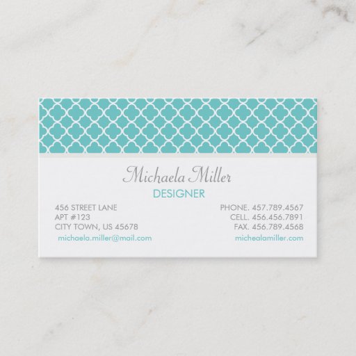 Customizable Teal Quatrefoil Pattern Business Card
