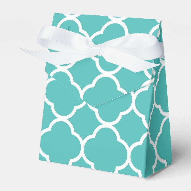 Teal Quatrefoil Pattern Favor Boxes (Front Side)