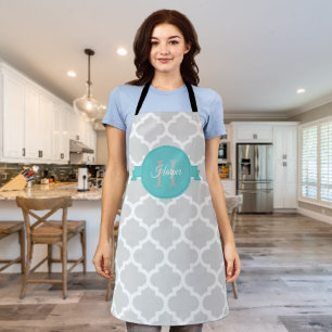 Teal Quatrefoil Personalized Apron
