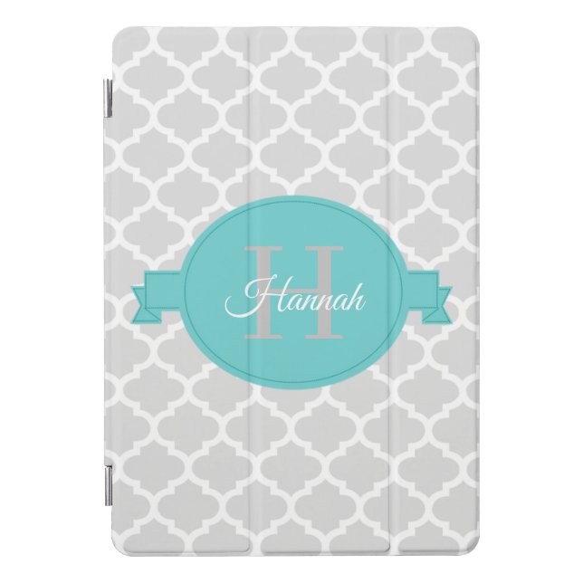 Teal Quatrefoil Personalized iPad Pro Cover (Front)