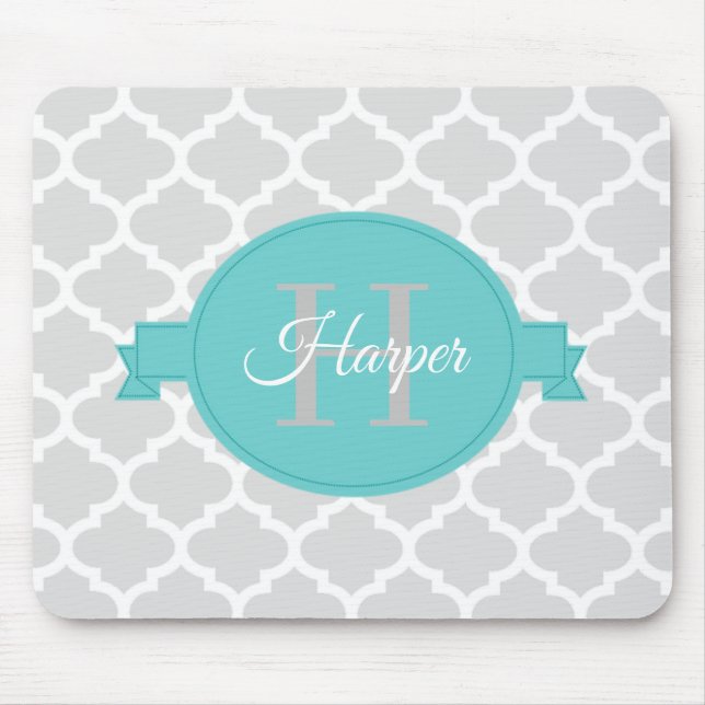Teal Quatrefoil Personalized Mouse Pad (Front)