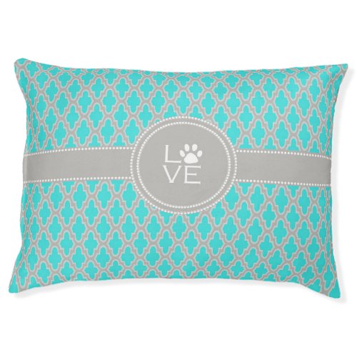 Teal Quatrefoil Puppy Love Dog Bed