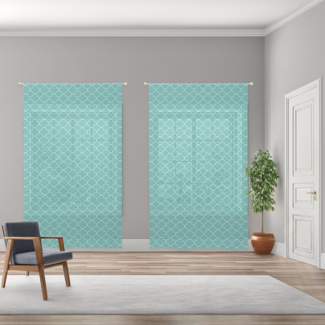 Teal Quatrefoil Sheer Curtains (Wide)