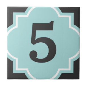 Teal quatrefoil street address house number tile