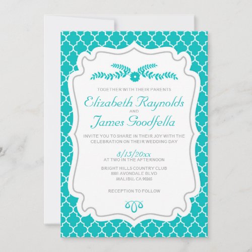 Teal Quatrefoil Wedding Invitations