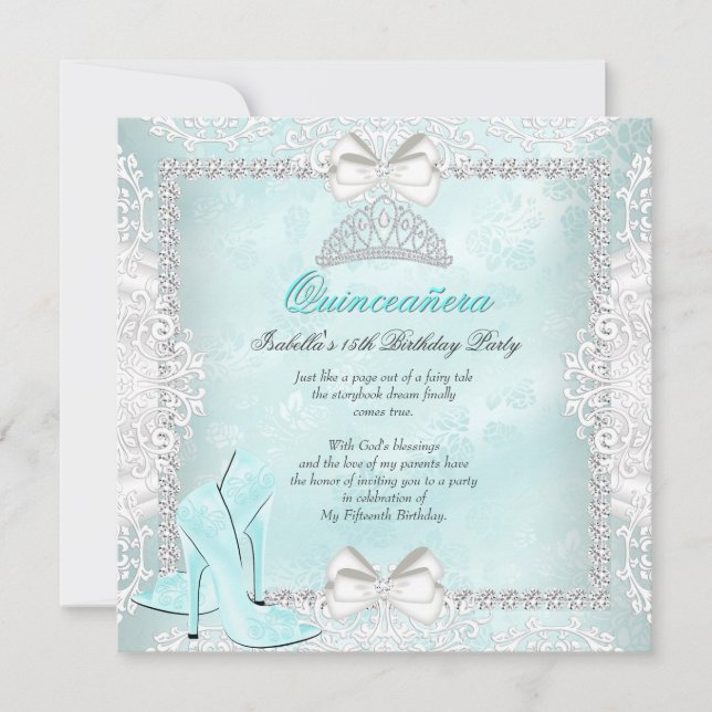 Teal Quinceanera 15th Birthday Party High Heels Invitation (Front)