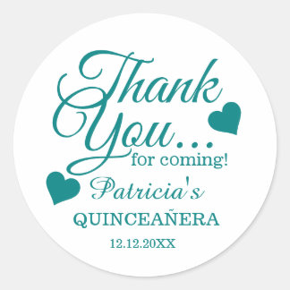 Teal Quinceañera 15th Birthday Party Thank You Classic Round Sticker