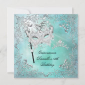 Teal Quinceanera 15th Birthday Tiara Masquerade Invitation (Front)