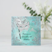 Teal Quinceanera 15th Birthday Tiara Masquerade Invitation (Standing Front)