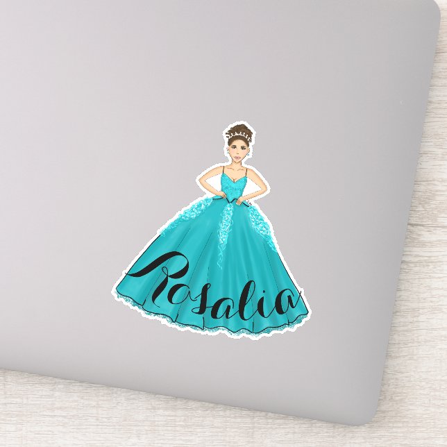 Teal Quinceañera Custom Name Sticker (Detail)