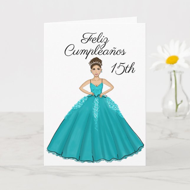 Teal Quinceanera Fashion Spanish 15 Birthday Card | Zazzle