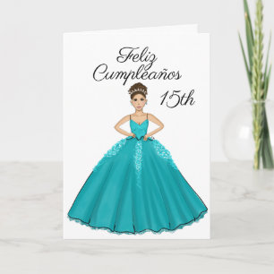 Teal Quinceanera Fashion Spanish 15 Birthday Card
