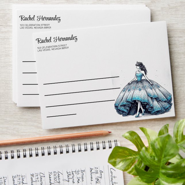 Teal Quinceañera Girl Envelope (Stacked)