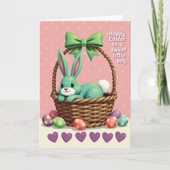 Teal Rabbit Basket Glitter Texture Card (Front)