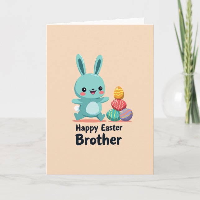 Teal Rabbit Pattern Easter Card (Front)