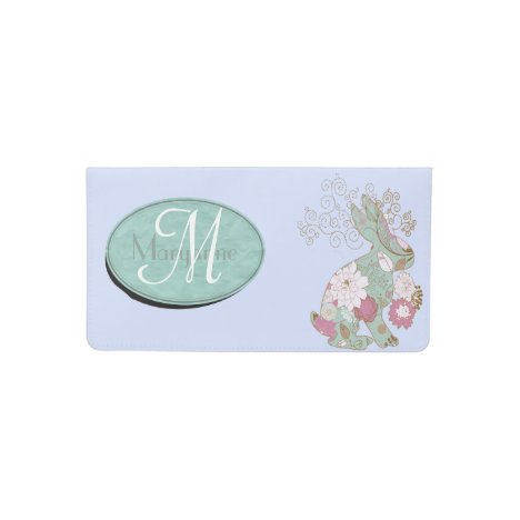 Teal Rabbit with Floral Overlay Checkbook Cover
