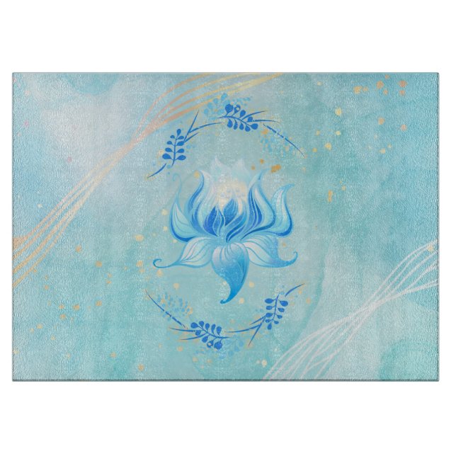 Teal Radiance Lotus – Calm Nature Design Cutting Board (Front)