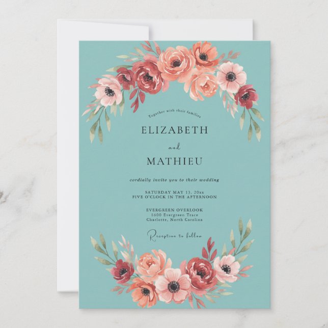 Teal Radiant Anemone Wedding Invitation (Front)