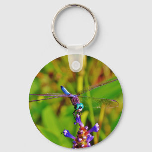 Teal Rainbow Dragonfly Keychain