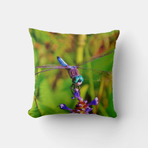 Teal Rainbow Dragonfly Throw Pillow