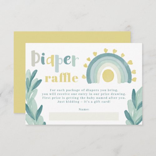 Teal rainbow sunshine diaper raffle baby shower enclosure card