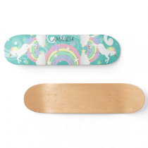 Teal Rainbow Unicorn Skateboard