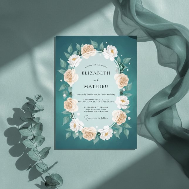 Teal Ravishing Floral Wedding Invitation (Creator Uploaded)