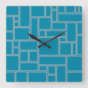 Teal Rectangles Square Wall Clock