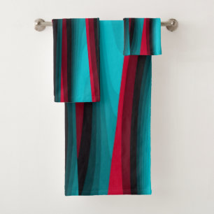 Teal-Red Abstract  Bath Towel Set