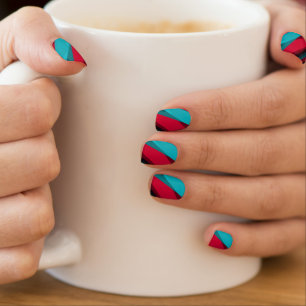Teal-Red Abstract Minx Nail Art