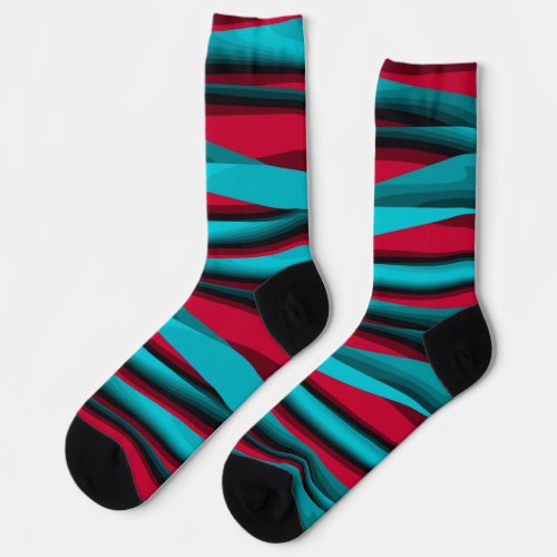 Teal_Red Abstract Socks