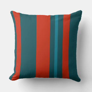 Teal Red and Blue Stripes Throw Pillow