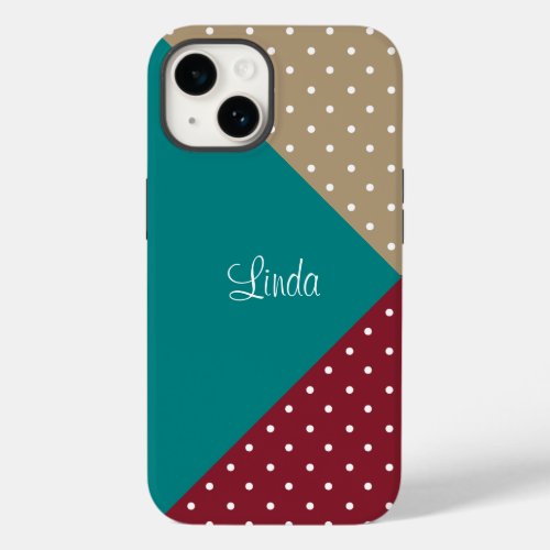 Teal Red Brown White Dotted ColorBlock Monogram Case_Mate iPhone 14 Case