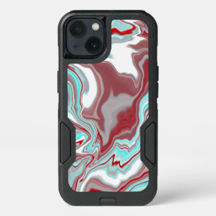 Teal, Red, Burgundy Marble Fluid Art iPhone 13 Case