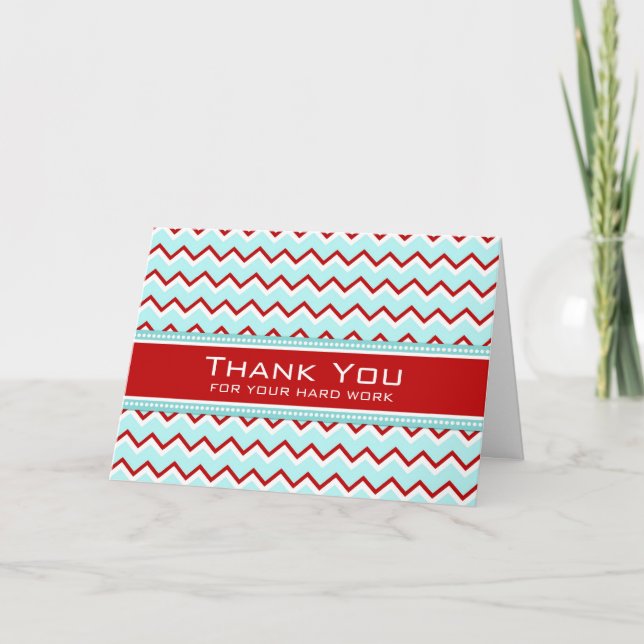 Teal Red Chevron Employee Anniversary Card (Front)