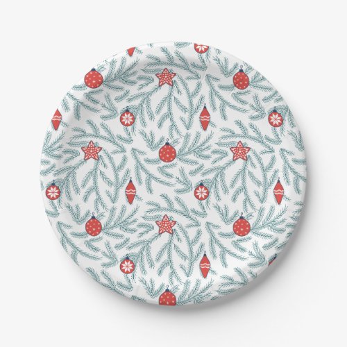 Teal  Red Christmas Pattern Paper Plates