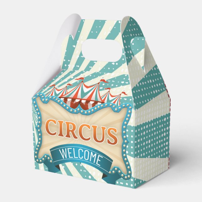 Teal Red Circus Birthday Party  Favor Box (Front Side)