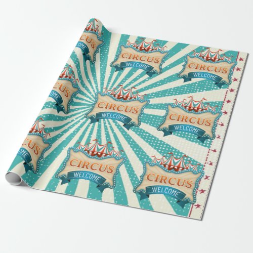 Teal Red Circus Tent Birthday Party  Wrapping Pape Wrapping Paper