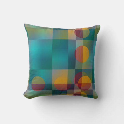 Teal Red Geometric Circles Throw Pillow