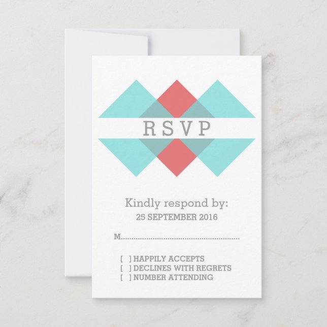 Teal Red Geometric Triad RSVP Card (Front)