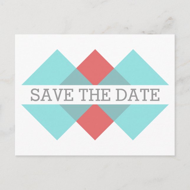Teal Red Geometric Triad Save the Date Postcard (Front)