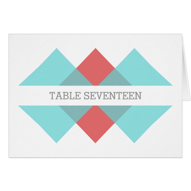 Teal Red Geometric Triad Table Number Card (Front Horizontal)