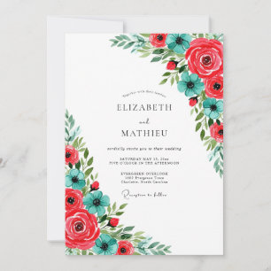 Teal Red Glorious Spring Wedding Invitation