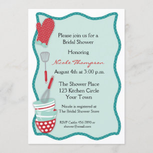 Teal & Red Kitchen Bridal Shower Invitation