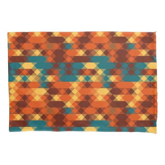 Teal, red, orange and yellow geometric pillow case (Front)