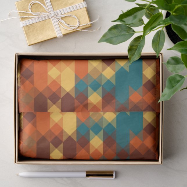 Teal, red, orange and yellow geometric tissue paper (Gift)