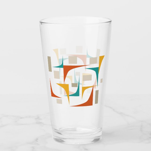 Teal Red Orange Corners Mid Century Retro Glass (Front)