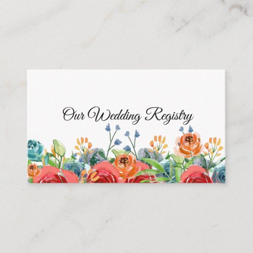 Teal Red Orange Roses Gold Wedding Registry Enclosure Card