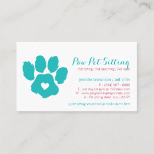 Teal Red Pet Sitter Social Media Dog Cat Paw Business Card