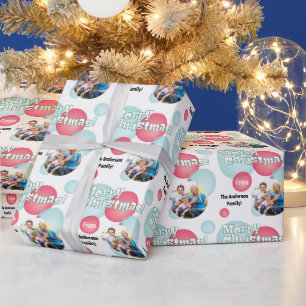 Teal & Red Photo Christmas Bauble Wrapping Paper